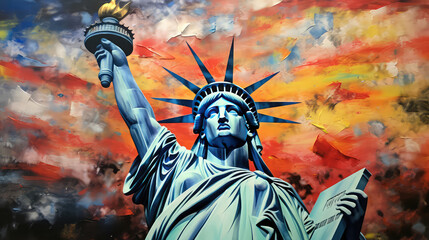 Obraz premium oil painting on canvas, The Statue of Liberty. (ai generated)