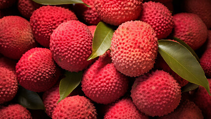 A Bed of Fresh Lychees Fruit Close Up