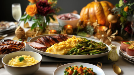 beautifully arranged festive food, Background, Food Photography, Generative Ai