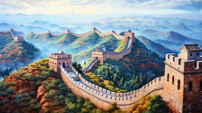 oil painting on canvas, The Great Wall of China. (ai generated)