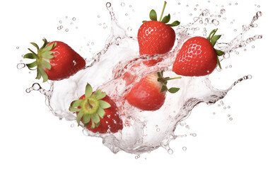 Fototapeta premium strawberry falling, juicy strawberry isolated, in water on a white background. Generated by AI