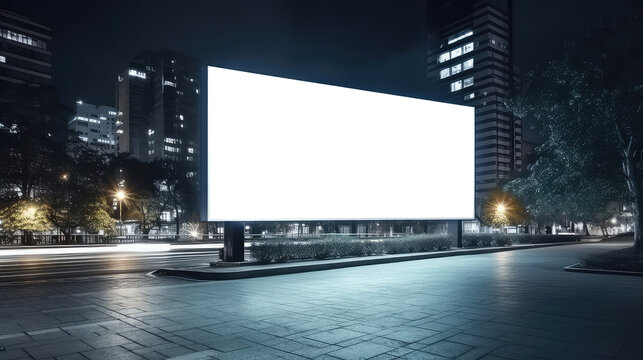 An empty huge poster mockup on the roof of a mall; white template placeholder of an advertising billboard, blank mock-up of an outdoor info banner (ai generated)