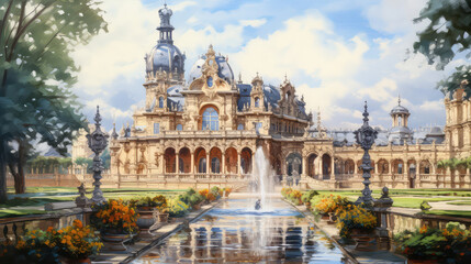 Fototapeta na wymiar oil painting on canvas, Zwinger palace, art gallery and museum in Dresden, Germany. (ai generated)