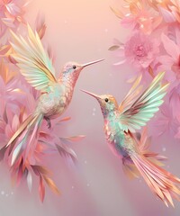 Beautiful Pastel Floral Hummingbird