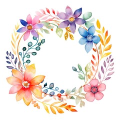 A vibrant and colorful watercolor floral wreath generative AI