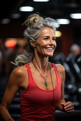 Fototapeta premium Mature woman working out at the gym, generative ai