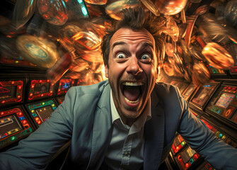 Obraz premium man winning at the casino, generative ai