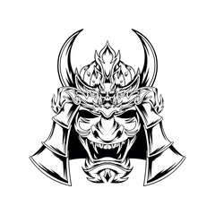 samurai head line art illustration