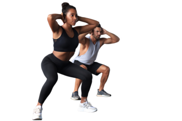 Young fit couple are in a good shape on a transparent background