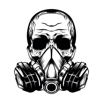 skull head wearing gas mask