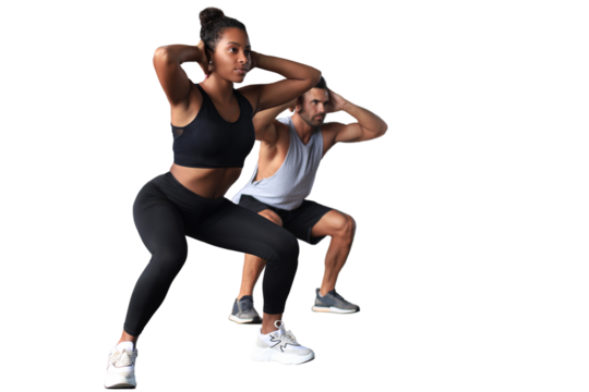 Young fit couple are in a good shape on a transparent background