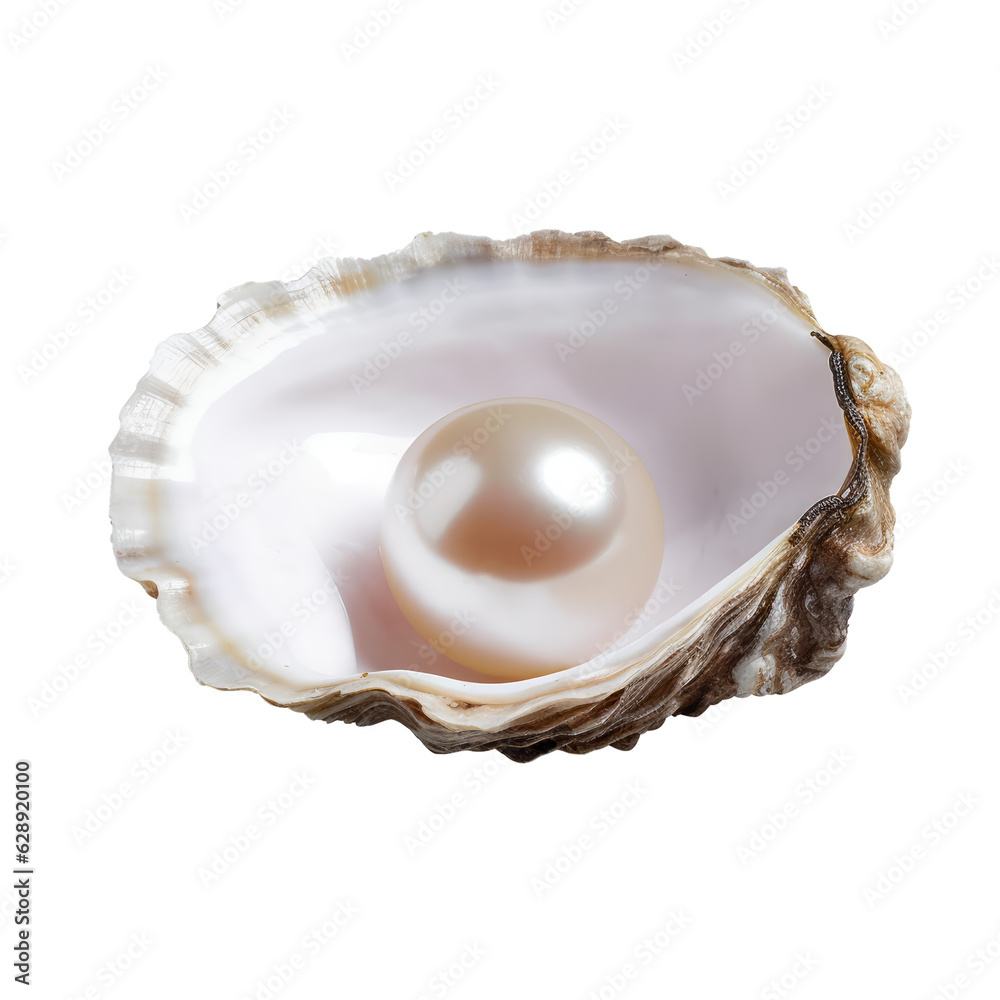 Canvas Prints single shiny white pearl in shell isolated on transparent background cutout , generative ai