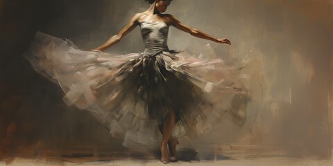 AI Generated. AI Generative. Vintage retro dancer ballerina in motion music rhythm. Classic perfomance. Drawing Painting sketching background canvas. - obrazy, fototapety, plakaty