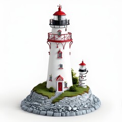 fantastic lighthouse on the small island 3D on a white background generated ai