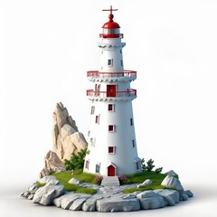 cartoon fantastic lighthouse on the island 3D on a white background generated ai