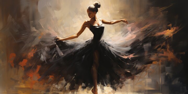 AI Generated. AI Generative. Vintage retro dancer ballerina in motion music rhythm. Classic perfomance. Drawing Painting sketching background canvas.