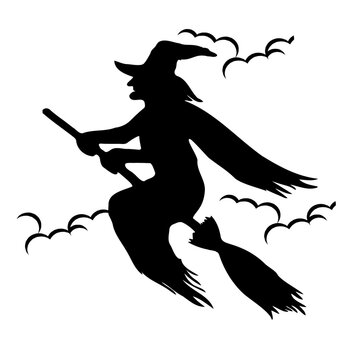silhouette of a witch flying