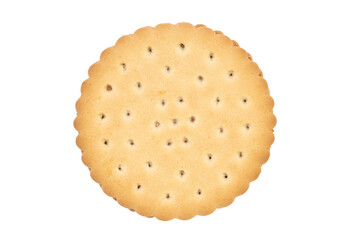 Stacked sandwich biscuits with pink cream filling isolated on white background. File contains clipping path. Full depth of field.