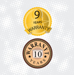 Set of badges and labels. 9 10 years warranty - concept badges design vector image
