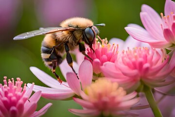 bee on pink flower generated Ai  - Powered by Adobe