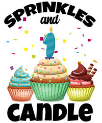 1 Sprinkles Candle Cupcake Confetti Kid 1st Birthday