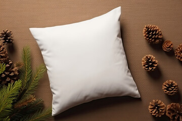 White pillow mockup, Christmas setting