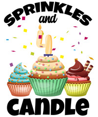 4 Sprinkles Candle Cupcake Confetti Kid 4th Birthday