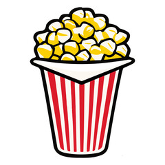 Vector Illustration of a vibrant, colorfully decorated bucket of popcorn atop a white background