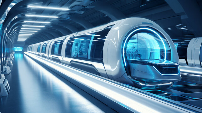 Design a futuristic cargo logistics hub with hyperloop transport systems, allowing for ultra-fast and efficient cargo transportation between cities and regions." Generative AI