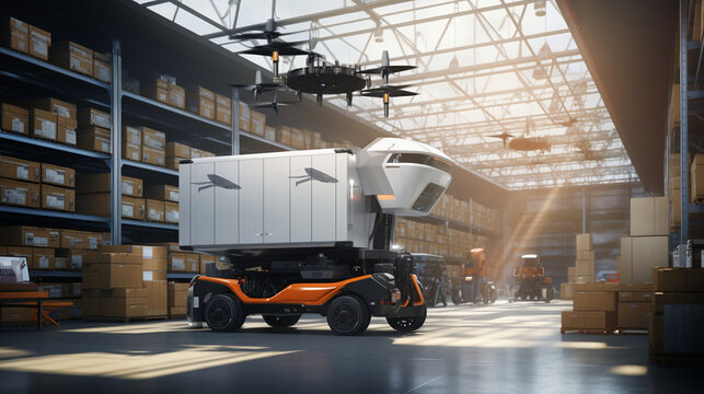 Create a smart cargo fleet maintenance center with robotic inspections, predictive analytics, and autonomous repair drones, reducing downtime and optimizing the performance of tran Generative AI