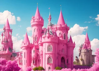 Fototapete Hell-pink Pink castle, generative ai