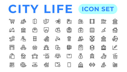 City life line icons, signs, vector set, outline icon.