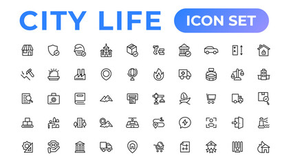 Naklejka na ściany i meble City life line icons, signs, Line icon set, Editable vector icon.