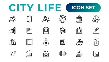 City life line icons, signs, Line Icon set.  Editable vector icon.