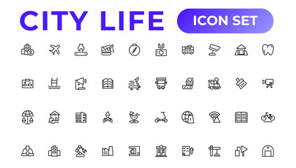 Obraz na płótnie Canvas City life line icons, signs, Line Icon set. Editable vector icon.