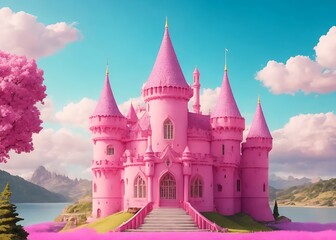 Pink castle, generative ai