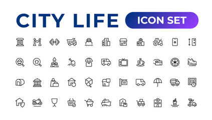 City life line icons, signs, line icon set, editable vector icon.