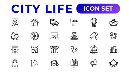 City life line icons, signs, line icon set, editable vector icon.