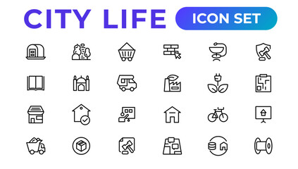 City life line icons, signs, line icon set, editable vector icon.