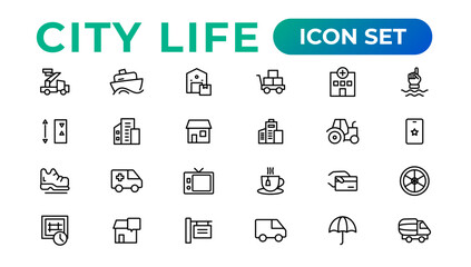 City life line icons, signs, line icon set, editable vector icon.