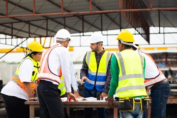 Success teamwork. Ethnic diversity worker people. Group of professional Construction engineering...