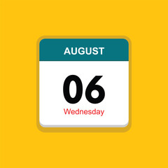 wednesday 06 august icon with yellow background, calender icon