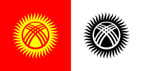 Coat of arms of Kyrgyzstan. Kyrgyz coat of arms, stylized sun and yurt. State symbol of the Kyrgyz Republic.
