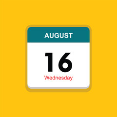 wednesday 16 august icon with yellow background, calender icon
