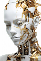 Robot concept of female humanoid made with AI generative image in white and gold