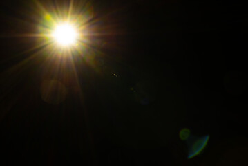 Blurred image Sun flare on the black background