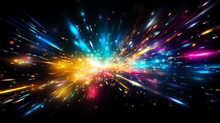 Naklejka premium Firework celebration rays of light in bright colors background - Generative AI