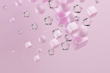 Modern Abstract 3d illustration. Chaotic composition cube, sphere, polygonal background.