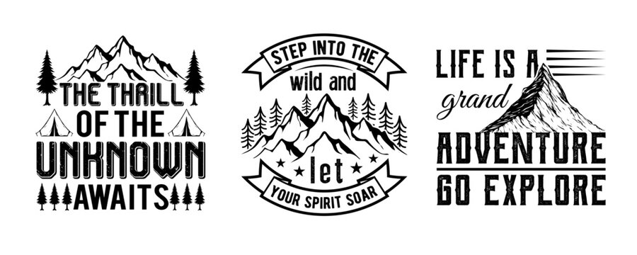 Set of Adventure t-shirt design. t-shirt design vector for print, Travel quotes for t shirt, design for print, sweatshirts, apparel, sticker, batch, background, poster.