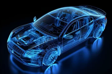 Fototapete Cartoon-Autos 3d rendered xray blue transparent car wire frame 